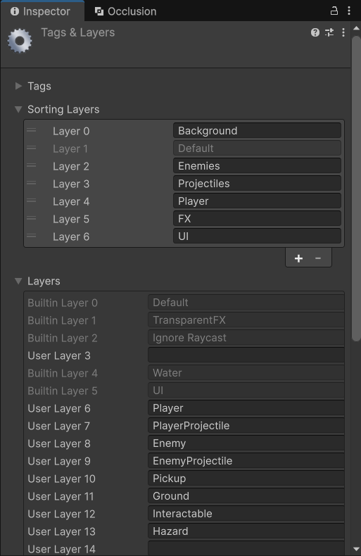 Tags and Layers: Sorting Layers có Player, Layers có Player và Ground