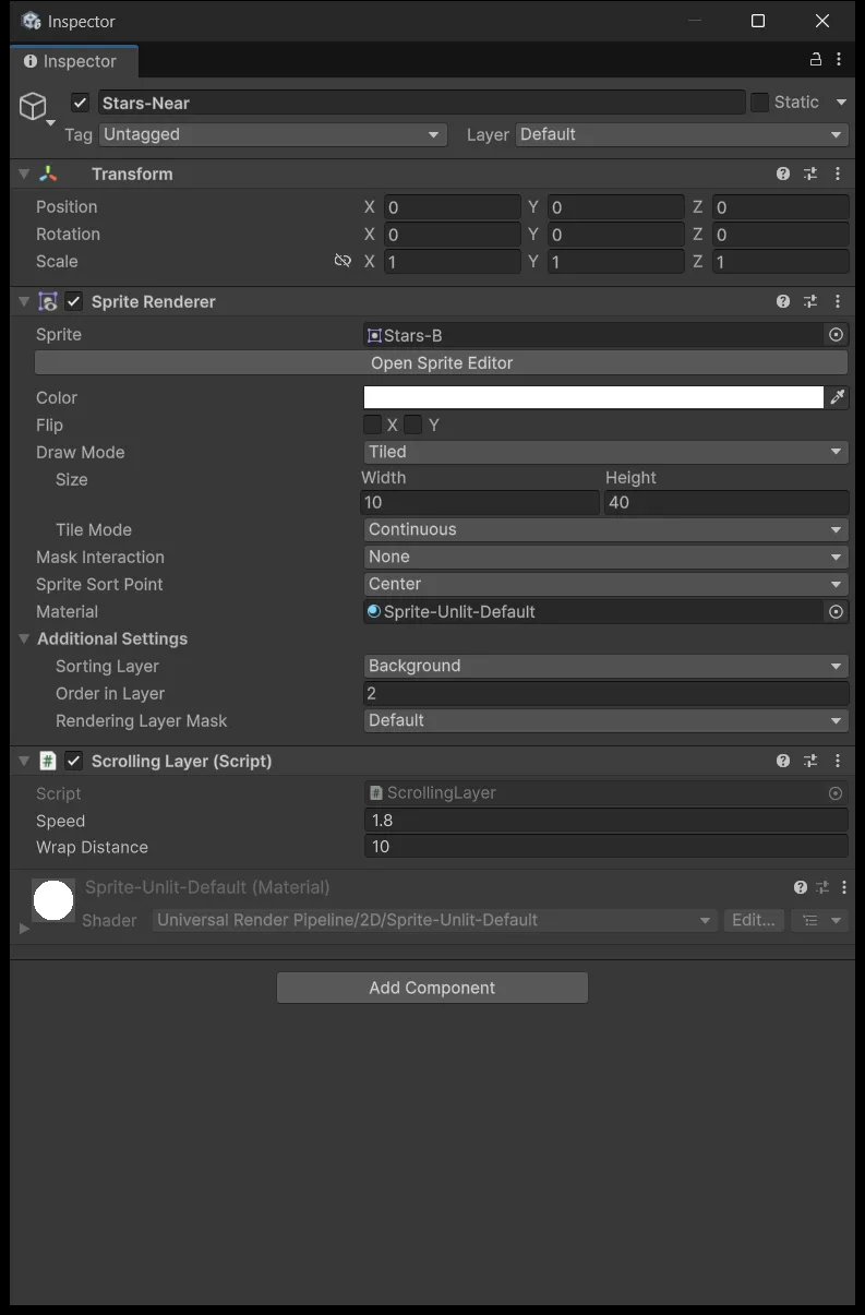 Sprite Renderer của Stars-Near ở chế độ Tiled