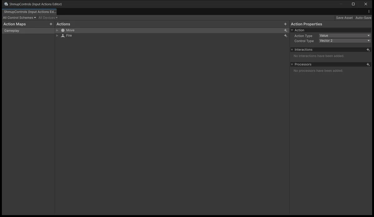 Ba cột map, action và binding trong Input Actions editor