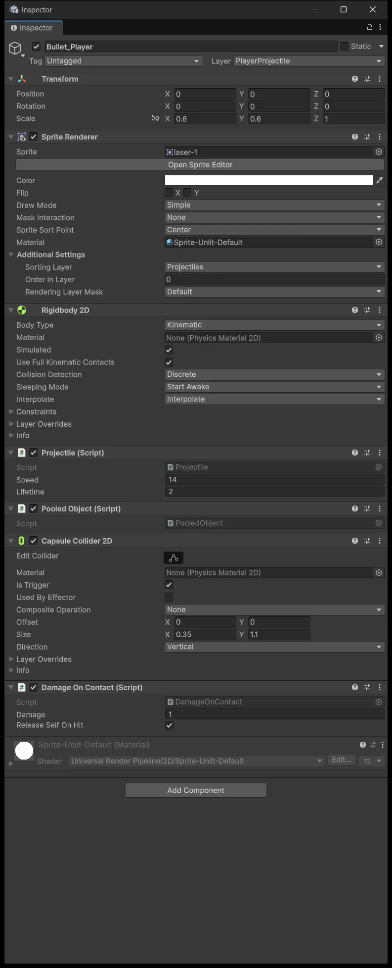 Prefab Bullet_Player với component PooledObject