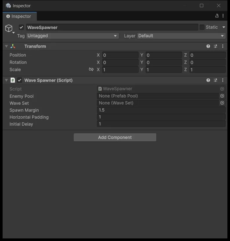 WaveSpawner trước khi nối reference