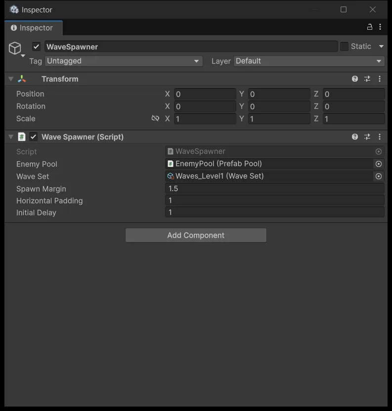 WaveSpawner sau khi nối đủ
