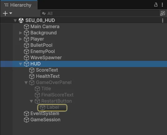 Cây Canvas HUD trong Hierarchy
