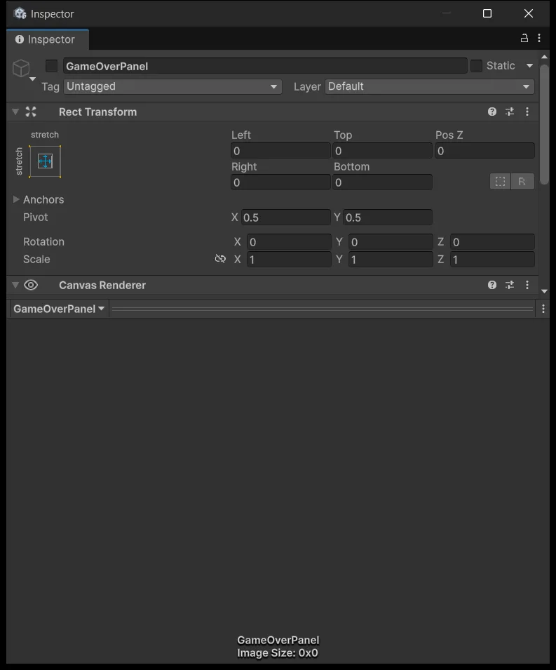 GameOverPanel với ba object con