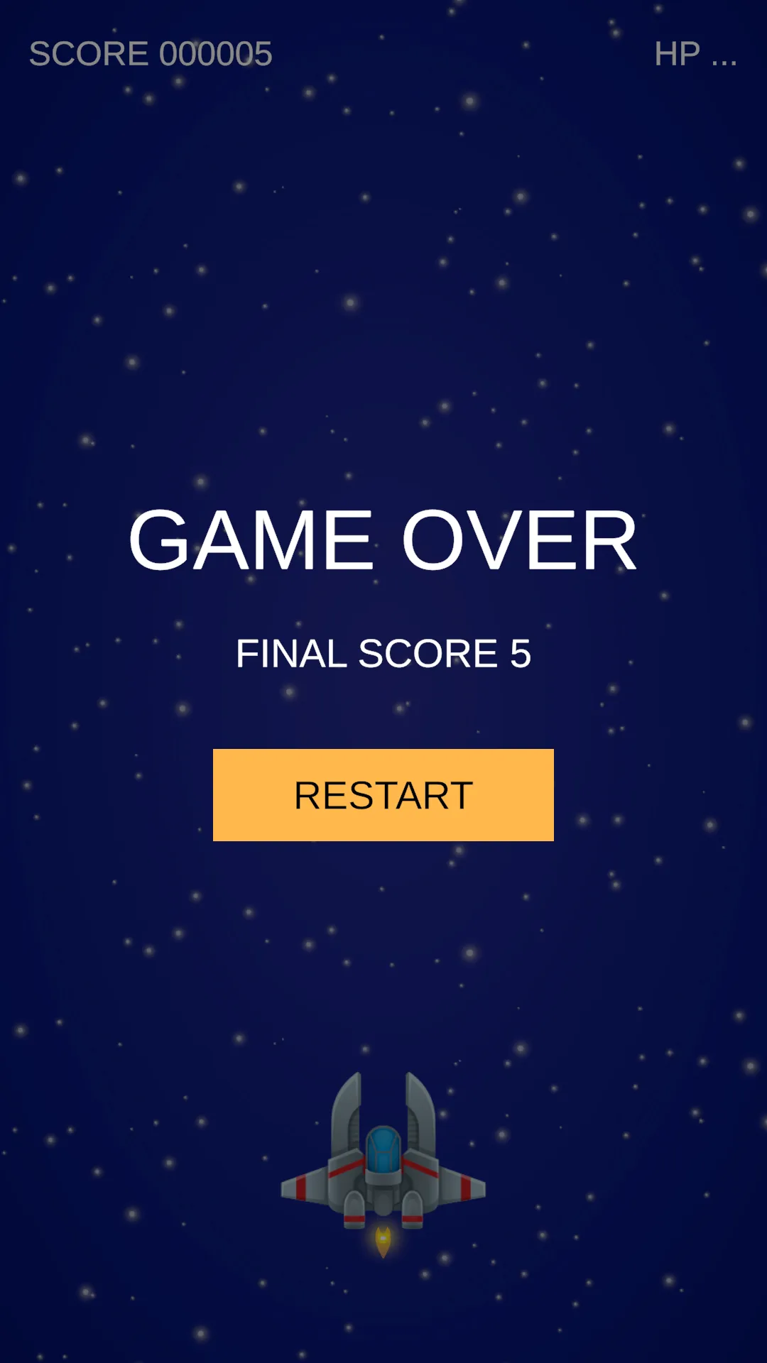 Màn hình Game Over với điểm cuối